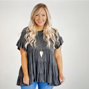 Tiered gray short-sleeve ruffed knit plus size Top. NWOT